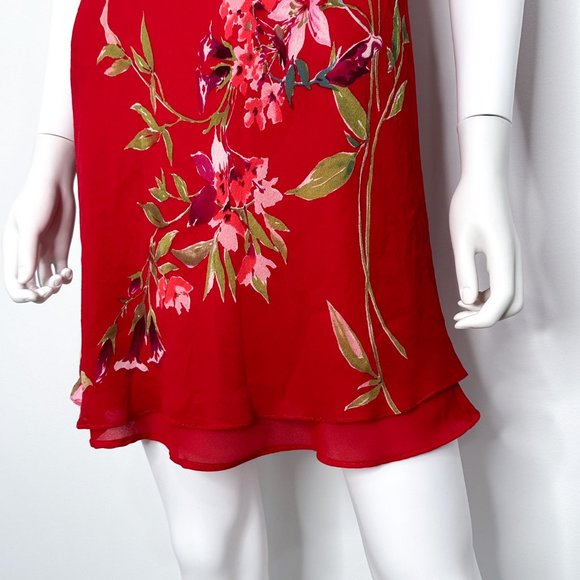Vintage Mannequins U.S.A. Silk Floral Print Ruffle Cottagecore Mini Dress Red - Picture 10 of 15